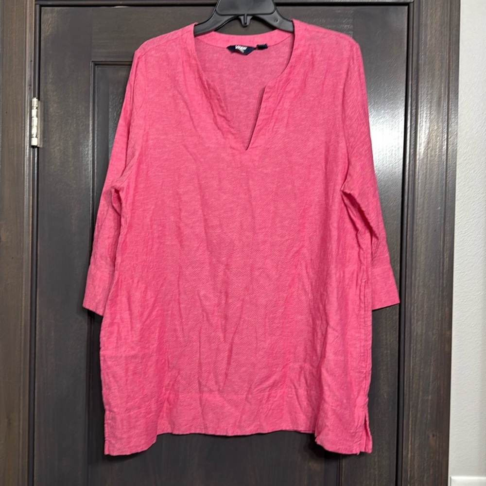 Lands End pink linen‎ tunic shirt size L